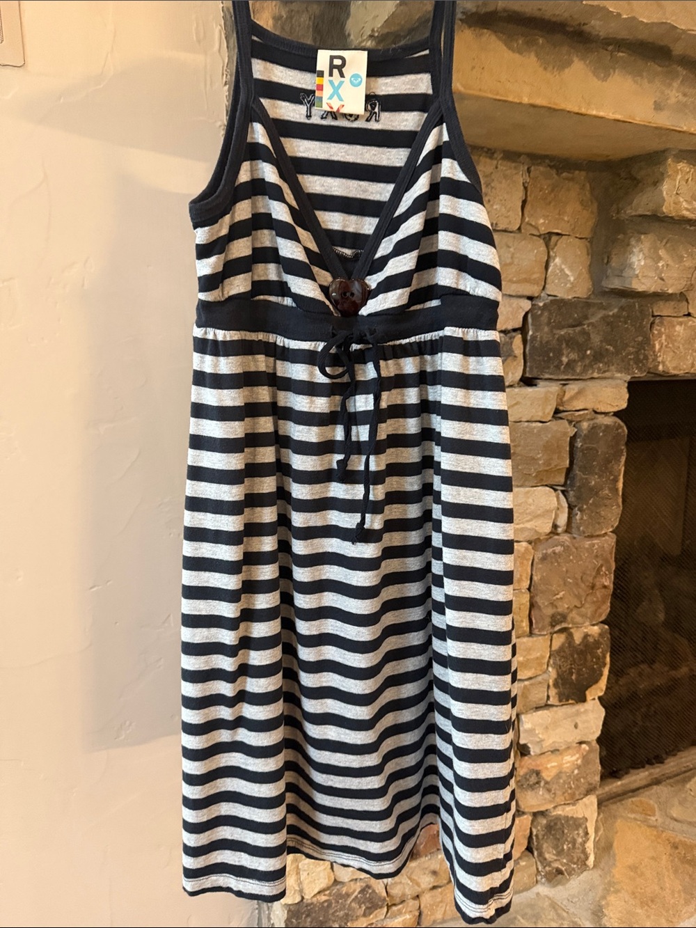 Roxy Black & Gray Striped Tank Dress with Waist Tie